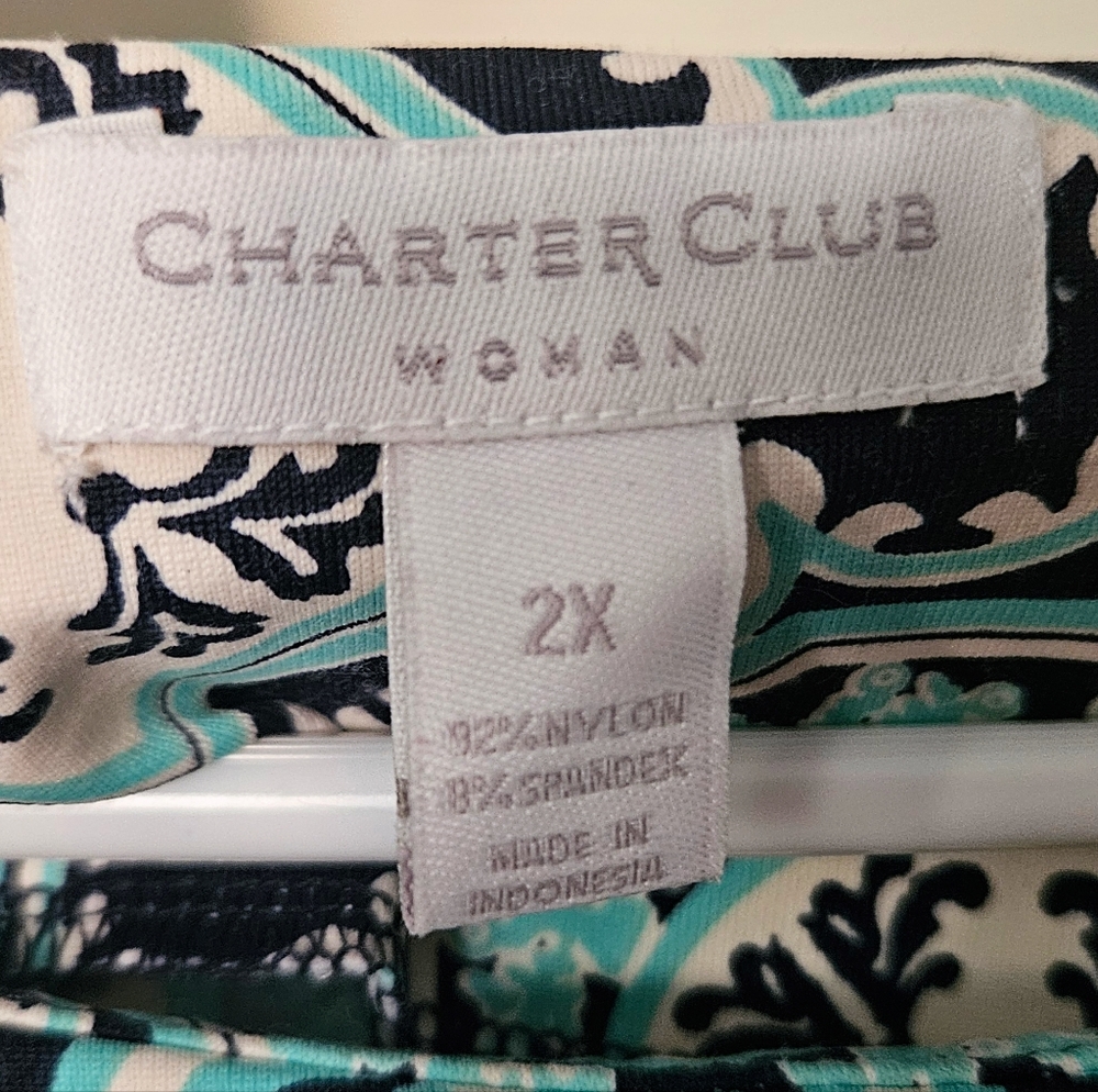 Charter Club - Aqua and Black Patterned 3/4 Sleeve Blouse - Picture 3 of 5
